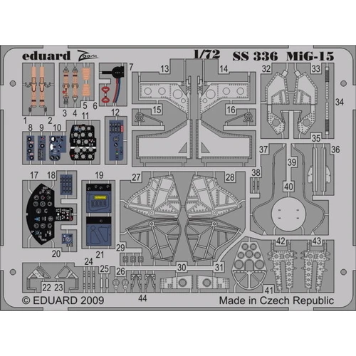 Фототравление Eduard 1/72 Mиг-15 (цветная, рекомендовано для HobbyBoss) EDU-SS336