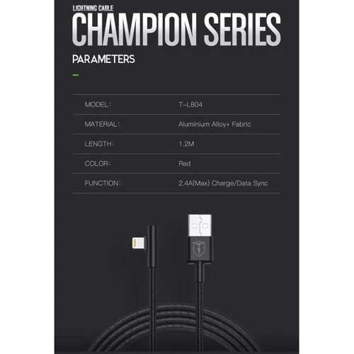 Кабель T-PHOX USB Cable to Lightning Gaming 3A 1m Black (T-L832 Black) фото 11