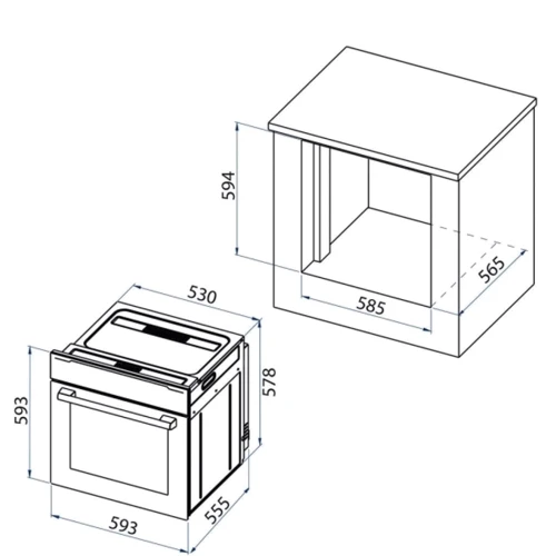 Духовой шкаф электрический Perfelli BOE 6720 IV: Размеры 59,6х 59,7х 54,7