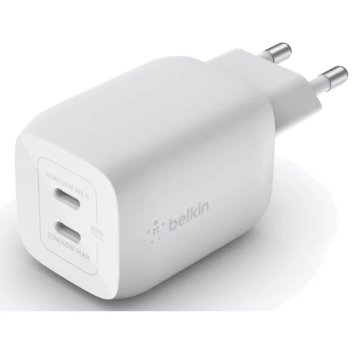 Зарядное устройство Belkin Wall Charger 2xUSB-C Home Charger GAN 65W White with USB-C Cable 2m (WCH013VF2MWH-B6): Сила тока 2.4А и более
