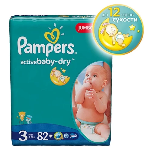 PAMPERS Active Baby-Dry Midi (4-9 кг) Jumbo Pack 82