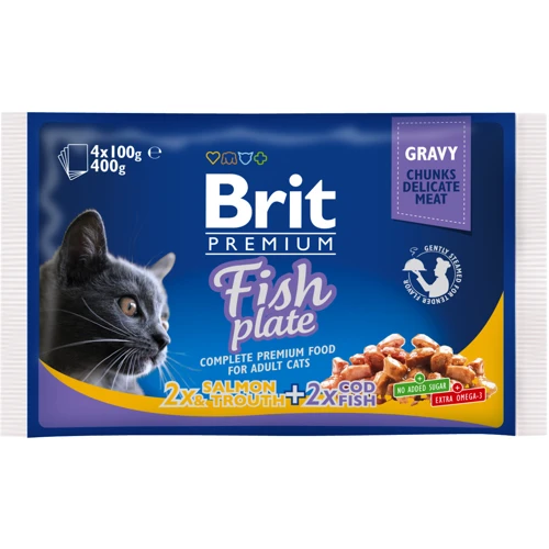 Влажный корм для кошек Brit Premium Cat pouch Рыбная тарелка в желе 4x100 г (8595602506248)