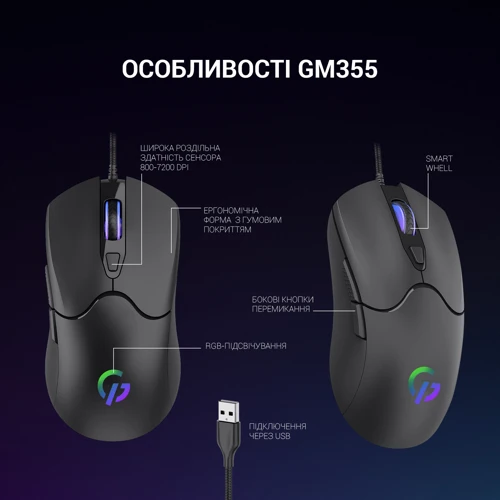 Мышь GamePro GM355 Black: Количество кнопок 6