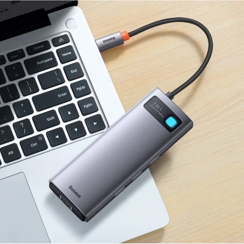 Адаптер Baseus Adapter Metal Gleam Series USB-C to 2хHDMI+3хUSB3.0+PD+RJ45 Gray (WKWG040113) фото 9