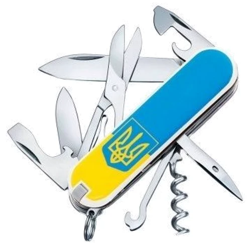 Мультитул Victorinox Climber Ukraine 91мм/14предметов/белый /желто-голубой Герб (1.3703.7R3)