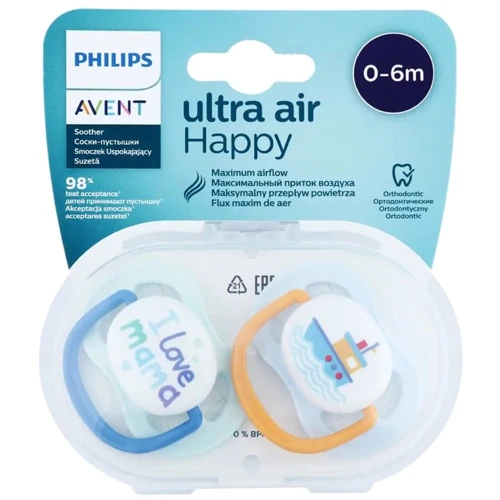 Пустушка ортодонтична Philips AVENT Ultra Air "I love…" для хлопчиків 0-6 міс 2 шт (SCF080/01)