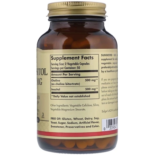 Solgar Choline / Inositol, 500mg / 500 mg, 100 Veggie Caps Холін і Інозитол: Тип вітамін B