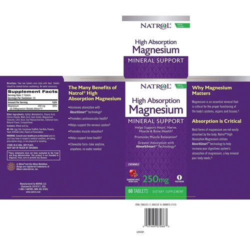 Natrol High Absorption Magnesium 250 mg 60 Tabs Cranberry Apple Flavor Магній, смак яблук і журавлини: Тип магній