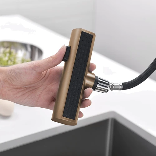 Смеситель для кухни Lefton Waterfall & Pull-Out Kitchen Faucet with Temperature Display-KF2209 Brushed Brass фото 9