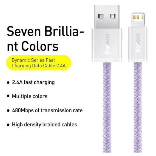 Кабель Baseus USB Cable to Lightning Dynamic 2.4A 2m Purple (CALD000505): Тип USB Cable - Lightning