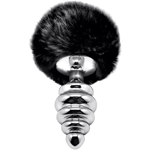 Металлическая анальная пробка Кроличий хвостик Alive Fluffly Twist Plug L Black