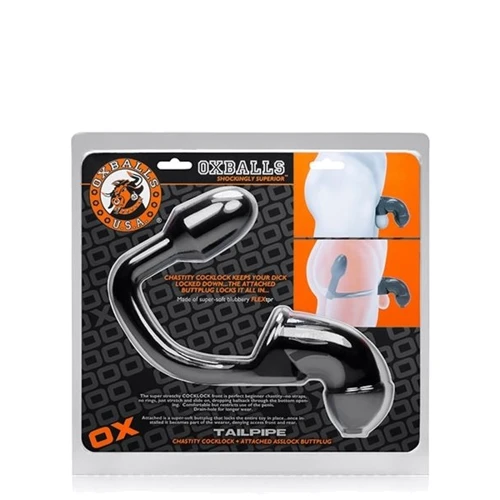 Сексуальный замок для пениса с анальной пробкой Oxballs TAILPIPE Cock Cage Anal Lock от Mister B, 9x3 см