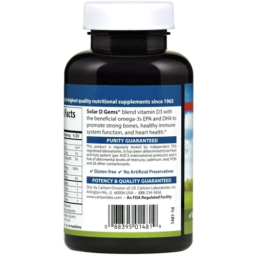 Carlson Labs Solar D Gems 4,000 IU 120 Soft Gels Вітамін D + Омега-3: Форма випуску капсули