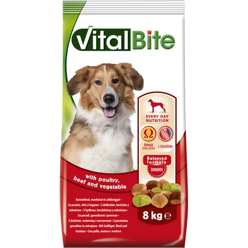 Сухой корм VitalBite для взрослых собак с птицей, говядиной и овощами 8 кг (5999546172362)
