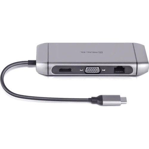 Адаптер REAL-EL Adapter USB-C to HDMI + USB-C + VGA + 3xUSB + RJ45 Space Grey (EL123110003) фото 6