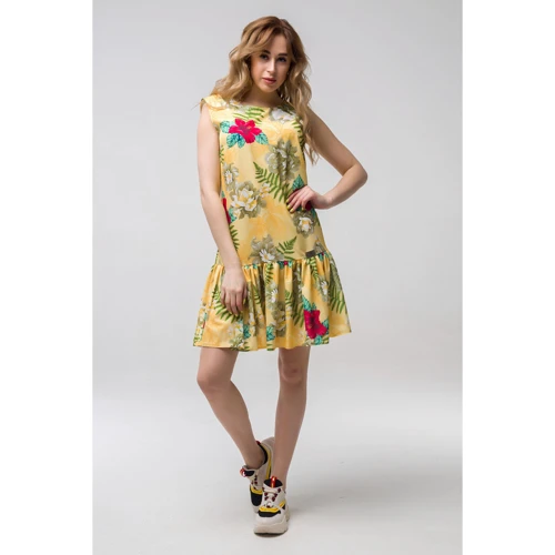 Платье FLFashion Эллочка ППЭ 2333 48 желтое повседневное до середины бедра: Состав Эластан, Полиэстер, Вискоза