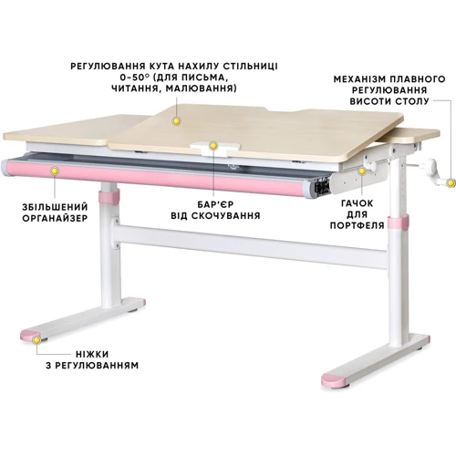 Детский стол Evo-kids TH-360 Lite Pink (арт. TH-360 TG/PN Lite): Тип Парта