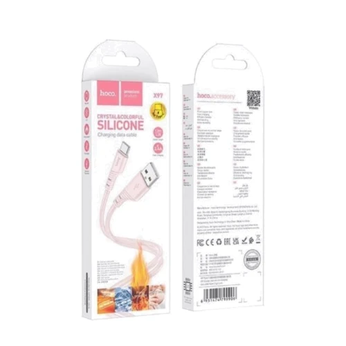 Кабель Hoco USB Cable to USB-C X97 Crystal 2.4A 1m Light Pink: Тип USB Cable - USB-C