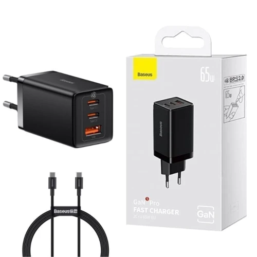 Зарядное устройство Baseus Wall Charger GaN5 Pro 2xUSB-C+USB 65W with USB-C Cable Black (CCGP120201) фото 6