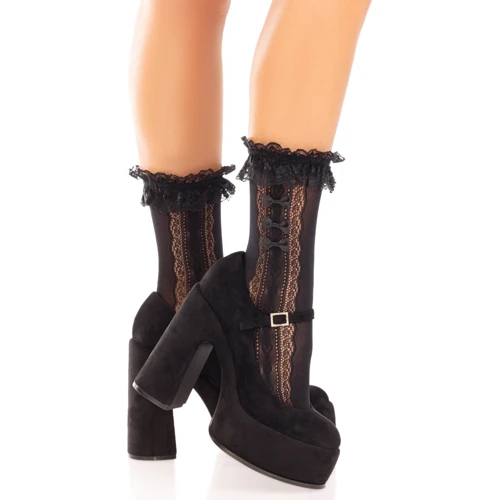 Носочки ажурные с рюшами Leg Avenue Mini Bow Lace Anklet Black