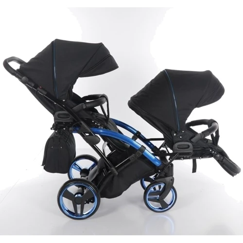 Универсальная коляска для двойни 2 в 1 Junama Diamond Individual Duo Slim 02, черный на синей раме (JD-IN-DUOs-02): Количество блоков 2