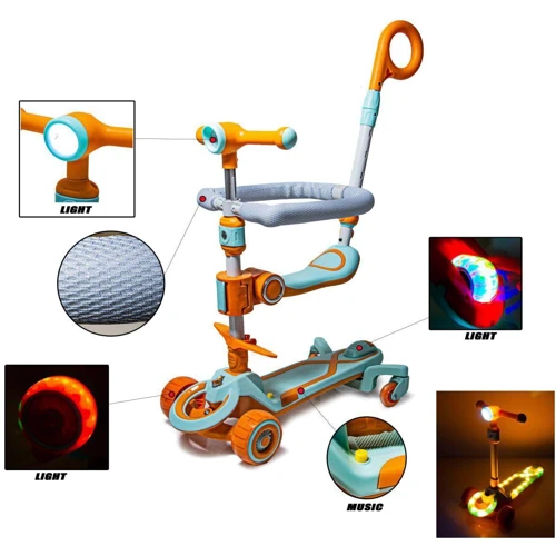 Самокат Scooter Smart 5 в 1 с бортиком, подсветкой и музыкой N-388 оранжевый (49336349)