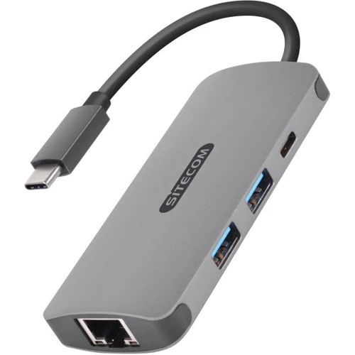 Адаптер Sitecom Adapter USB-C to RJ45+USB-C+2xUSB3.0 Space Grey (CN-378)