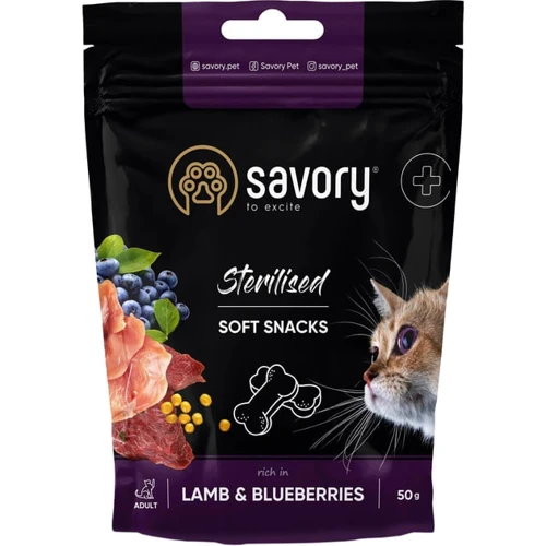 М'які ласощі Savory для здоров'я стерилізованих котів, ягня та чорниці 50 г (4820232631416)