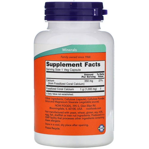 Now Foods Coral Calcium, 1.000 mg, 100 Veg Capsules (NOW-01273)