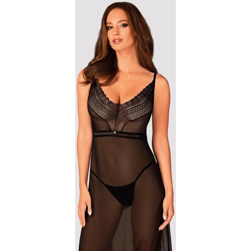 Прозрачная сорочка Obsessive Estiqua black XL/2XL