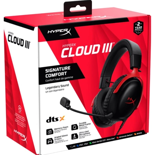 Навушники HyperX Cloud III 3.5mm/USB-A/USB-C Black/Red (727A9AA): Чутливість (дБ) 104
