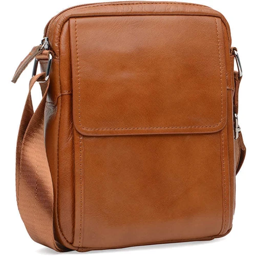 Мужская сумка через плечо Borsa Leather коричневая (K1321-1-coniac): Фактура Гладкая, Матовая