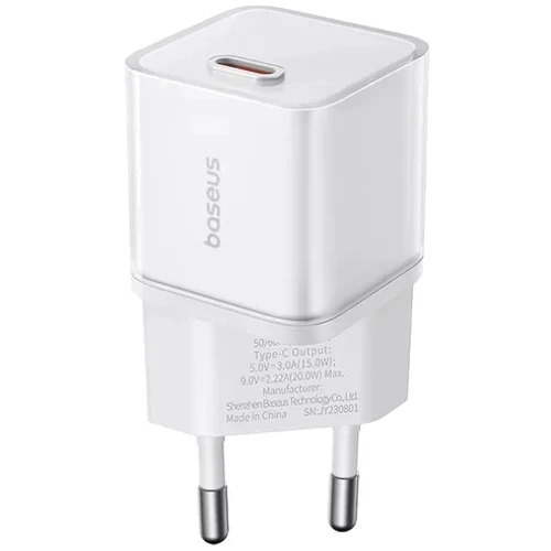 Зарядное устройство Baseus Wall Charger USB-C GaN 5S 20W White (P10162503213-00): Сила тока 2.4А и более