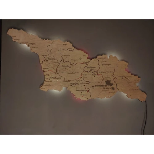 Карта Грузії (Сакартвело) грузинською мовою з фанери настінний декор з LED підсвічуванням Nevet червоно-білий 100х60 см (0001215): Виробник Nevet