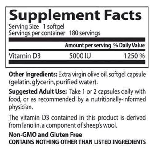SAN Vitamin D3 5000 IU Вітамін Д3 180 капсул: Тип вітамін D