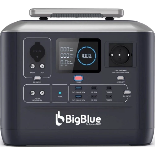Зарядная станция BigBlue CP1000 1000W/ 1075 Вт/ч / LiFePO4: Емкость аккумулятора, Вт/ч 1075