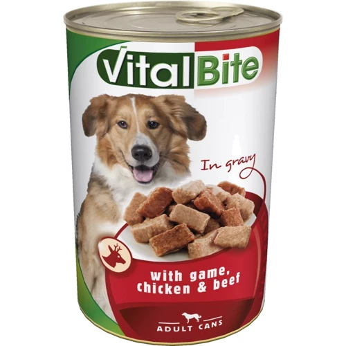 Вологий корм VitalBite для дорослих собак з дичиною, куркою і яловичиною 1.24 кг (5999546174373)