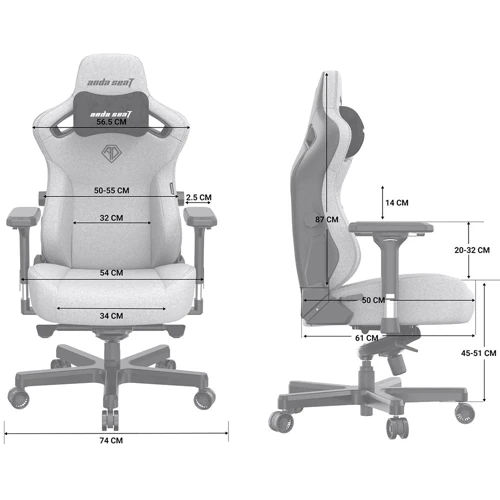 Кресло игровое Anda Seat Kaiser 3 Dark Gray Fabric Size XL (AD12YDC-XL-01-GB-CF) фото 6