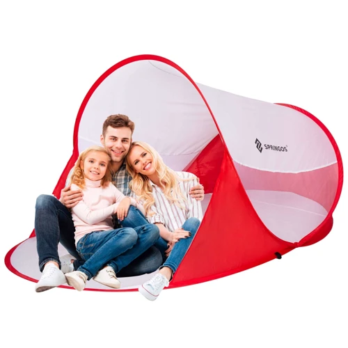 Палатка Springos Pop Up пляжная 120 x 200 см бело-красная (PT0120)