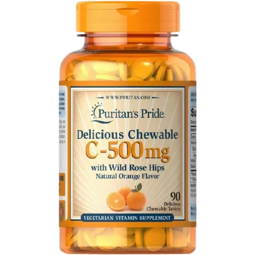 Puritan's Pride Chewable Vitamin C with Rose Hips 500 mg Витамин С с шиповником 90 жевательных таблеток