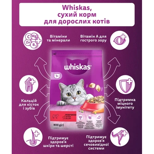 Сухой корм для кошек Whiskas с говядиной 800 г (5998749144145): Класс Премиум