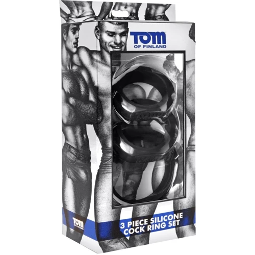 Tom of Finland 3 Piece Silicone Cock Ring Set Black - эрекционные кольца