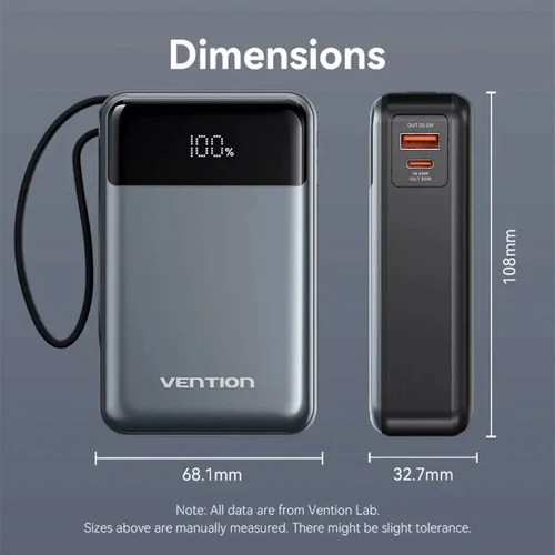 Внешний аккумулятор Vention Power Bank 20000mAh LED Display 65W Black (FHYB0)