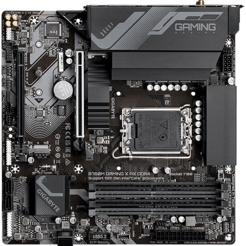 GIGABYTE B760M GAMING X AX DDR4: Роз'єми на задній панелі USB 3.2 Gen 1, USB 2.0, HDMI, DisplayPort, Ethernet RJ-45