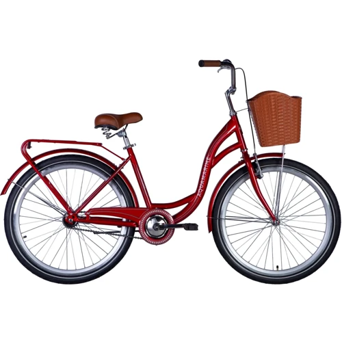 Велосипед Dorozhnik ST 26" AQUAMARINE тормозная рама- с багажником задн St с корзиной Pl с крылом St 2024 (бордовый) (OPS-D-26-231)