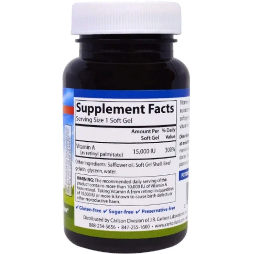 Carlson Labs Vitamin A 15.000 IU Витамин А 240 гелевых капсул: Тип Витамин A