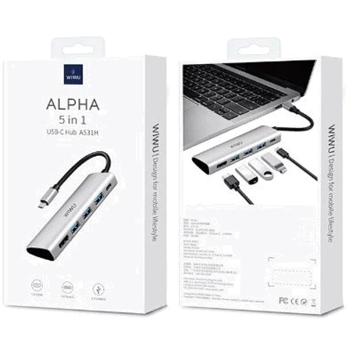 Адаптер WIWU Adapter Alpha 531H USB-C to HDMI+3xUSB3.0+USB-C Grey фото 4