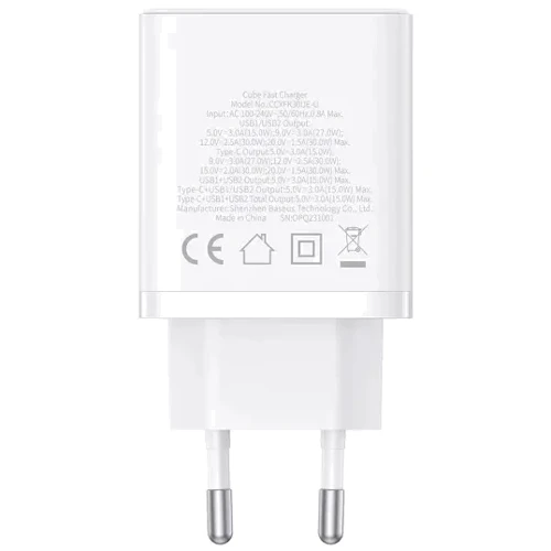 Зарядное устройство Baseus Wall Charger 2xUSB+USB-C Cube Fast Charger 30W Cluster White (P10111402213-00) фото 10