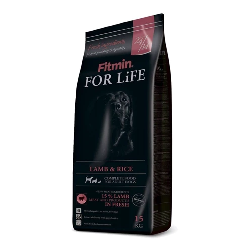 Корм для взрослых собак Fitmin dog For Life Lamb & Rice всех пород ( ягненок с рисом) 15кг