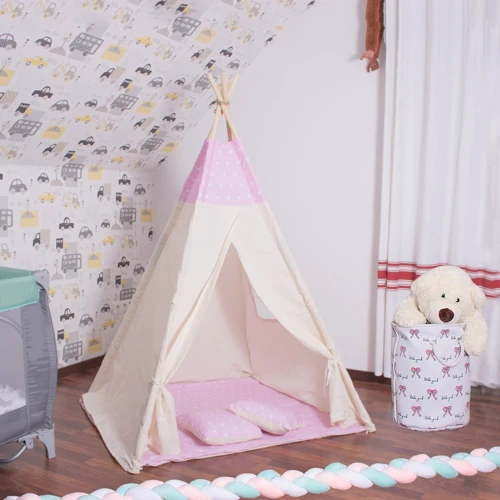 Детская палатка Springos Tipi XXL вигвам бело-розовая (TIP12)